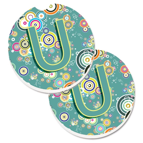 Carolines Treasures Letter U Circle Circle Teal Initial Alphabet Cup Holder Car Coaster, 2PK - CJ2015-UCARC