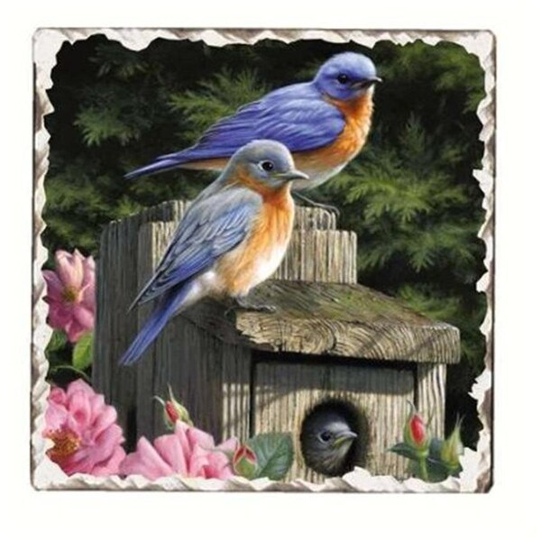 Counterart Counter Art  Bluebirds Number 2 Single Tumbled Tile Coaster - CART11179