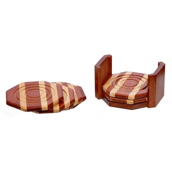 Vinostrumenti VinoStrumenti VSGC1 Wine Glass Coaster Set with Holder; Octagonal - 6 Piece - VSGC1