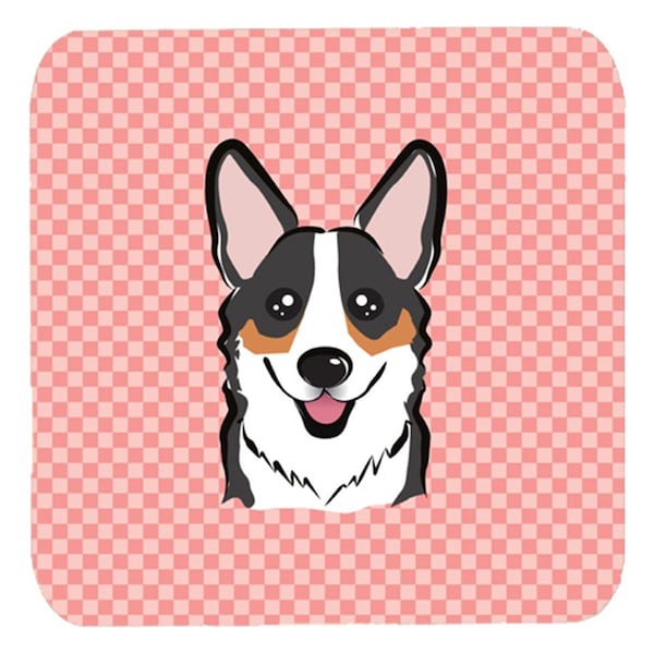 Carolines Treasures 3.5 x 3.5 In. Checkerboard Pink Corgi Foam Coasters- Set of 4 - BB1255FC