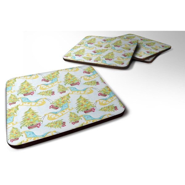 Carolines Treasures Christmas Tree and Sleigh Foam Coaster, Set of 4 - BB7486FC