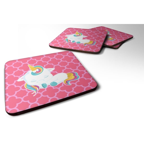 Carolines Treasures Quatrafoil Pink Unicorn Foam Coasters - Set of 4 - BB6811FC