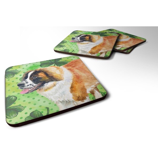 Carolines Treasures Saint Bernard St.Patricks Foam Coaster, 3.5 x 3.5 in. - Set of 4 - BB9853FC