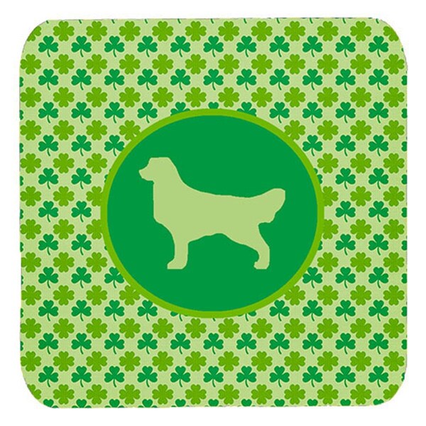 Carolines Treasures Golden Retriever Lucky Shamrock Foam Coasters- Set of 4 - SDK1033-C-FC