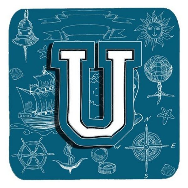 Carolines Treasures Letter U Sea Doodles Initial Alphabet Foam Coasters- Set of 4 - CJ2014-UFC
