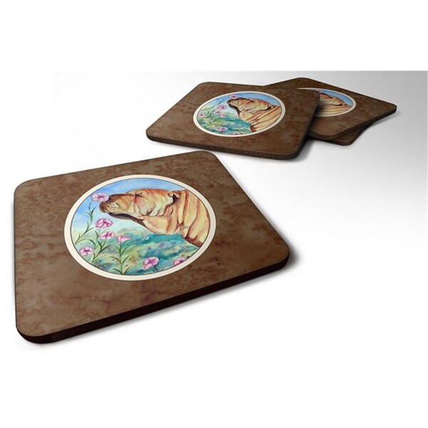 Carolines Treasures Shar Pei Smell the Flowers Foam Coaster, Set of 4 - 7105FC