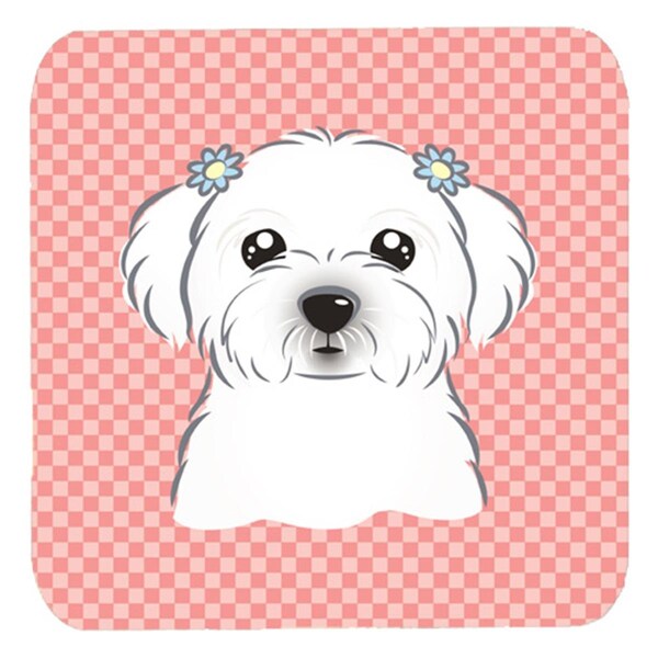 Carolines Treasures 3.5 x 3.5 In. Checkerboard Pink Maltese Foam Coasters- Set of 4 - BB1208FC