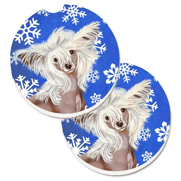 Carolines Treasures Chinese Crested Winter Snowflakes Holiday Cup Holder Car Coaster, 2PK - LH9302CARC