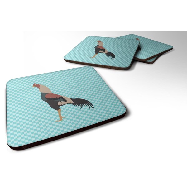 Carolines Treasures Kulang Chicken Blue Check Foam Coaster, Set of 4 - BB8012FC