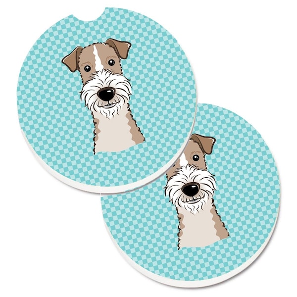 Carolines Treasures Checkerboard Blue Wire Haired Fox Terrier Cup Holder Car Coaster, 2PK - BB1185CARC
