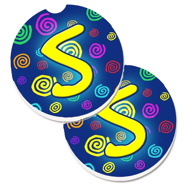 Carolines Treasures Letter S Initial Monogram Blue Swirls Cup Holder Car Coaster, 2PK - CJ1011-SCARC