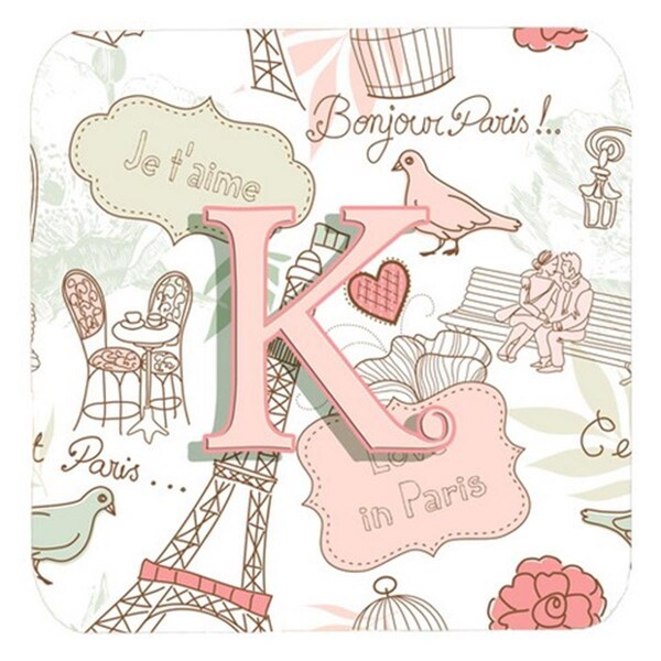 Carolines Treasures Letter K Love In Paris Pink Foam Coasters- Set of 4 - CJ2002-KFC