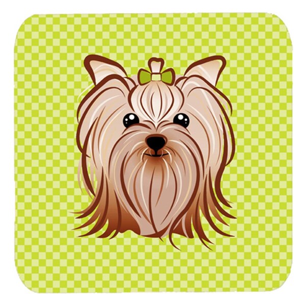 Carolines Treasures 3.5 x 3.5 In. Checkerboard Lime Green Yorkie Yorkishire Terrier Foam Coasters, 4PK - BB1266FC