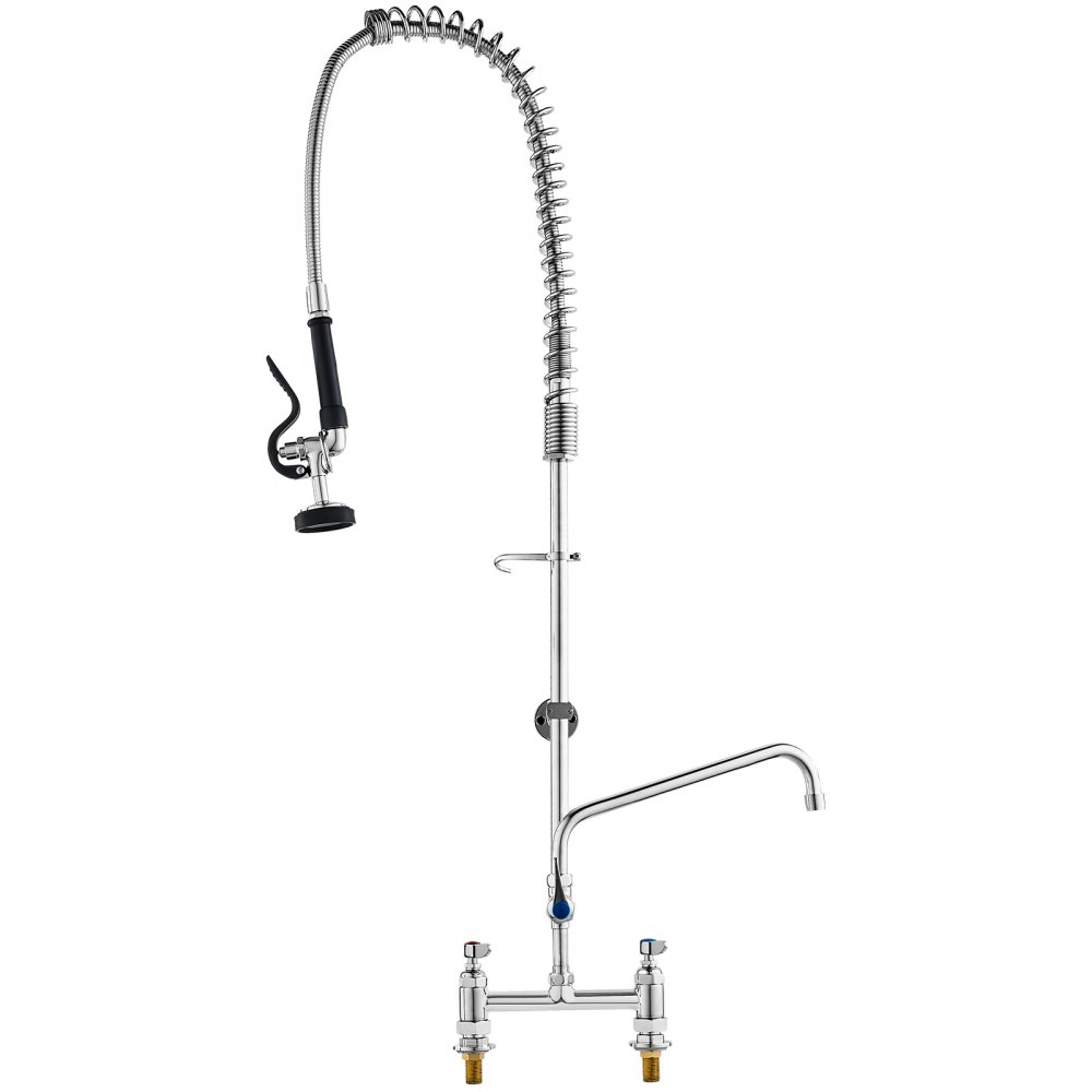 VEVOR Commercial Faucet with Pre-Rinse Sprayer, 44" Height, 8" Center, 12" Swing Spout, Deck Mount Kitchen Sink Faucet, Brass Constructed Device with Pull Down Spray, for 1/2/3 Compartment Sink - JBSYCXSLTJBS3O1FMV0