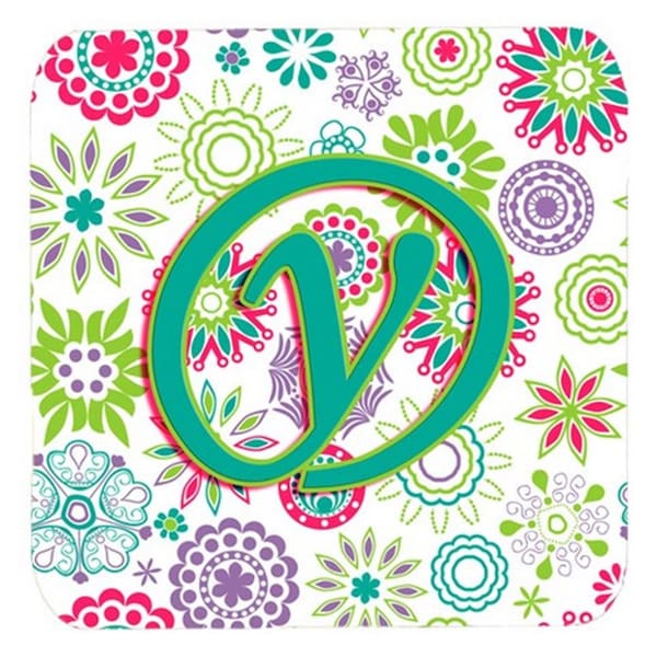Carolines Treasures Letter Y Flowers Pink Teal Green Initial Foam Coasters- Set of 4 - CJ2011-YFC