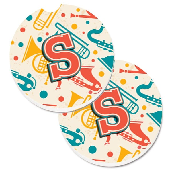 Carolines Treasures Letter S Retro Teal Orange Musical Instruments Initial Cup Holder Car Coaster, 2PK - CJ2001-SCARC