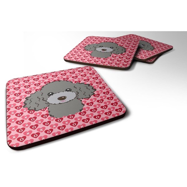 Carolines Treasures Silver Gray Poodle Hearts Foam Coasters - Set of 4 - BB5329FC