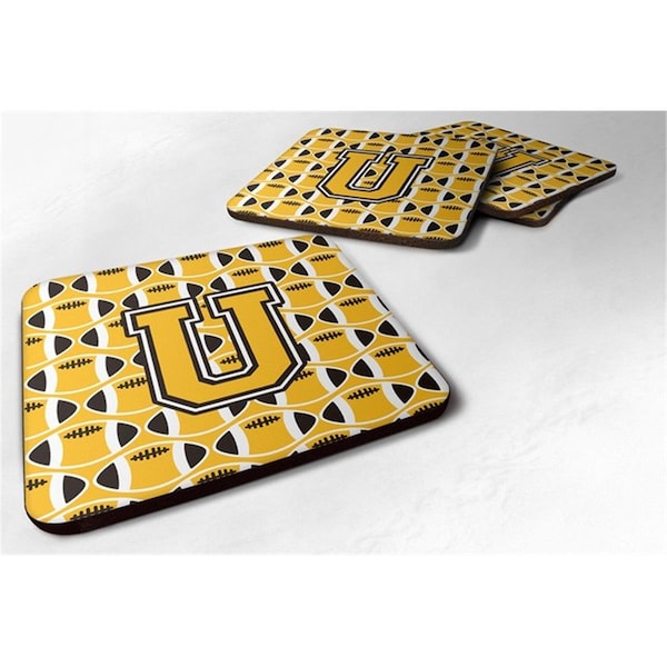 Carolines Treasures Letter U Football Black, Old Gold and White Foam Coaster - Set of 4 - CJ1080-UFC