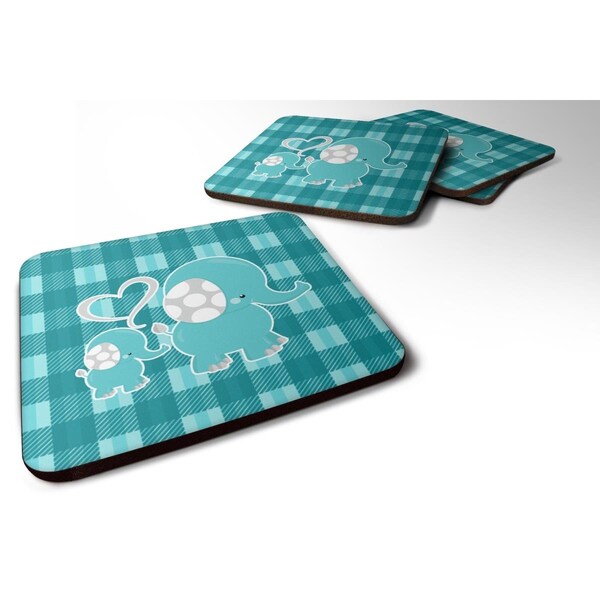 Carolines Treasures Plaid Momma & Baby Elephant Foam Coasters - Set of 4 - BB6839FC