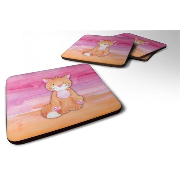 Carolines Treasures Carolines Treasures BB7354FC Orange Cat Watercolor Foam Coasters - Set of 4 - BB7354FC