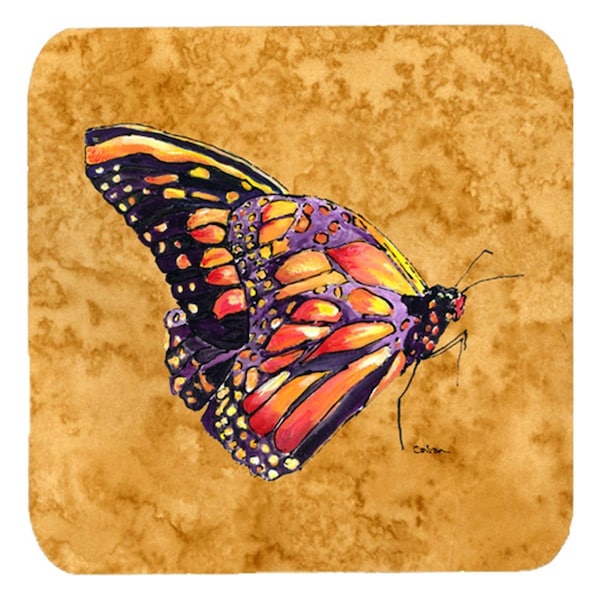 Carolines Treasures Butterfly On Gold Foam Coasters- Set of 4 - 8858FC