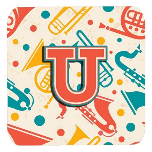 Carolines Treasures Letter U Retro Teal Orange Musical Instruments Initial Foam Coasters, 4PK - CJ2001-UFC