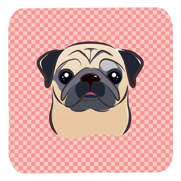 Carolines Treasures 3.5 x 3.5 In. Checkerboard Pink Fawn Pug Foam Coasters- Set of 4 - BB1262FC
