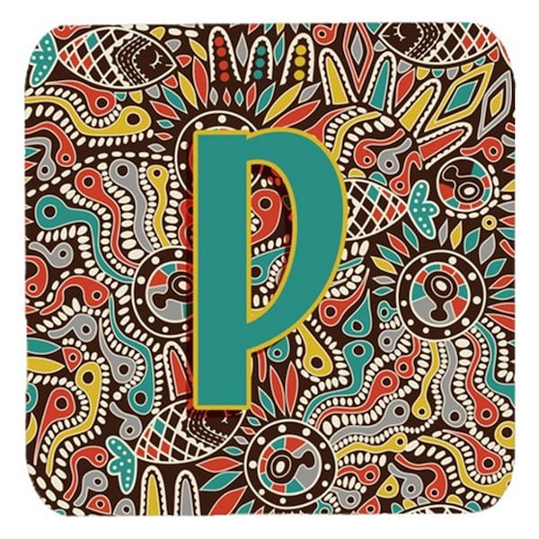 Carolines Treasures Letter P Retro Tribal Alphabet Initial Foam Coasters- Set of 4 - CJ2013-PFC