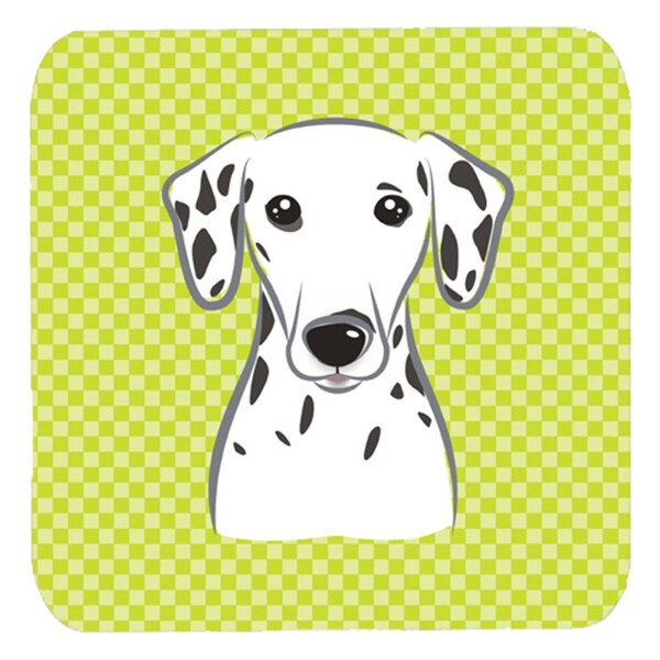 Carolines Treasures 3.5 x 3.5 In. Checkerboard Lime Green Dalmatian Foam Coasters- Set of 4 - BB1272FC