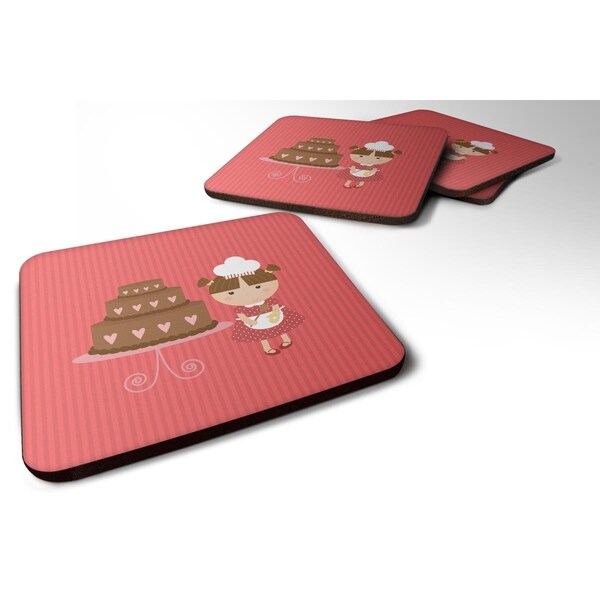 Carolines Treasures Valentines Cake Baker Brunette Foam Coasters - Set of 4 - BB7263FC