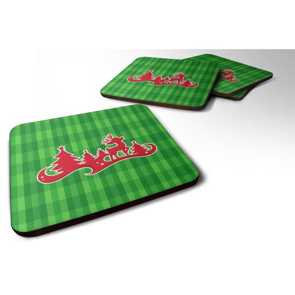 Carolines Treasures Christmas Tree Reindeer Green Foam Coasters - Set of 4 - BB6973FC