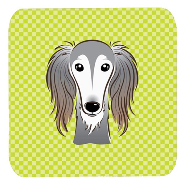Carolines Treasures 3.5 x 3.5 In. Checkerboard Lime Green Saluki Foam Coasters- Set of 4 - BB1291FC