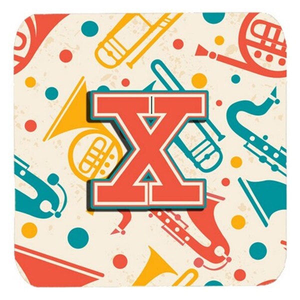 Carolines Treasures Letter X Retro Teal Orange Musical Instruments Initial Foam Coasters, 4PK - CJ2001-XFC