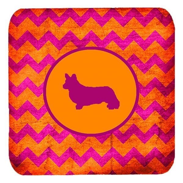 Carolines Treasures Corgi Cardigan Chevron Pink And Orange Foam Coasters- Set of 4 - SDK1130-B-FC