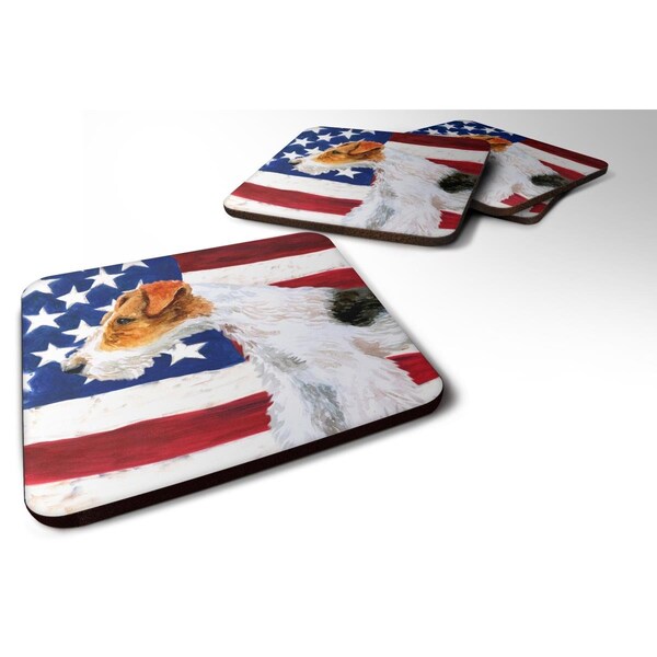 Carolines Treasures Fox Terrier Patriotic Foam Coaster, 3.5 x 3.5 in. - Set of 4 - BB9650FC