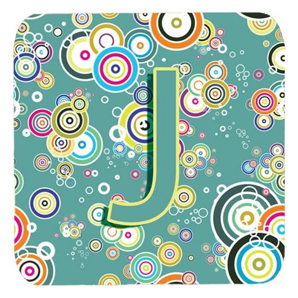 Carolines Treasures Letter J Circle Circle Teal Initial Alphabet Foam Coasters- Set of 4 - CJ2015-JFC