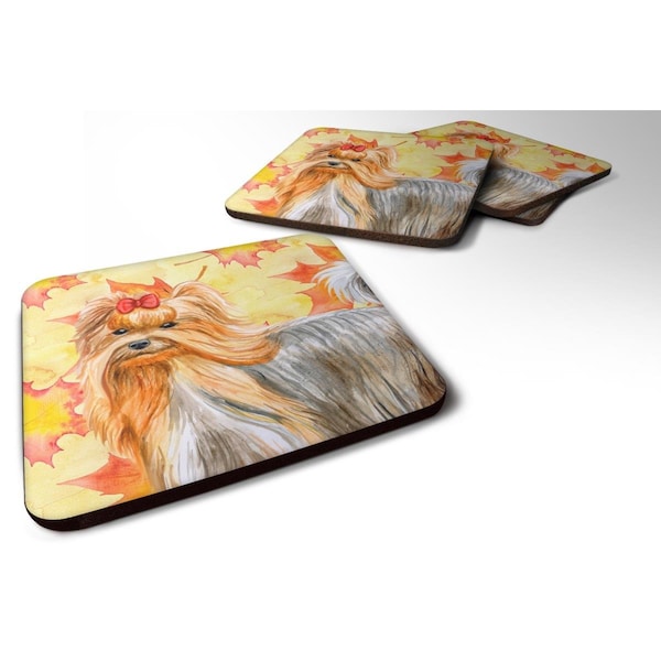 Carolines Treasures Yorkshire Terrier Fall Foam Coaster, 3.5 x 3.5 in. - Set of 4 - BB9946FC