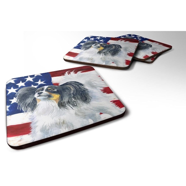 Carolines Treasures Papillon Patriotic Foam Coaster, 3.5 x 3.5 in. - Set of 4 - BB9657FC
