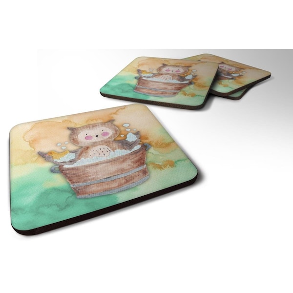 Carolines Treasures Owl Bathing Watercolor Foam Coasters - Set of 4 - BB7342FC