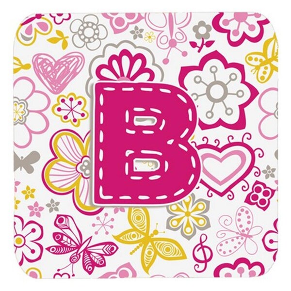 Carolines Treasures Letter B Flowers And Butterflies Pink Foam Coasters- Set of 4 - CJ2005-BFC