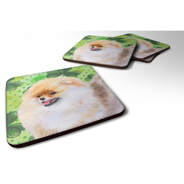 Carolines Treasures Pomeranian St.Patricks Foam Coaster, 3.5 x 3.5 in. - Set of 4 - BB9856FC