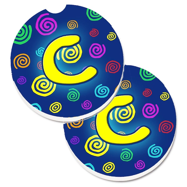 Carolines Treasures Letter C Initial Monogram Blue Swirls Cup Holder Car Coaster, 2PK - CJ1011-CCARC