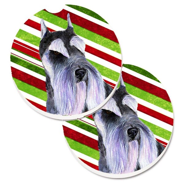 Carolines Treasures Schnauzer Candy Cane Holiday Christmas Cup Holder Car Coaster, 2PK - SS4546CARC