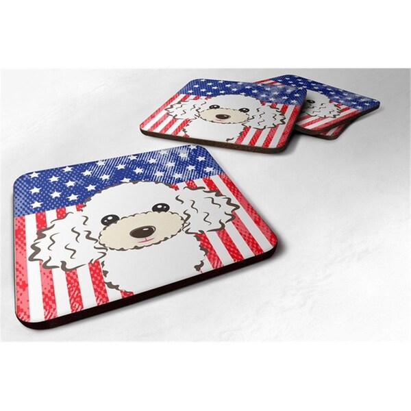 Carolines Treasures American Flag and White Poodle Foam Coaster, Set of 4 - BB2187FC