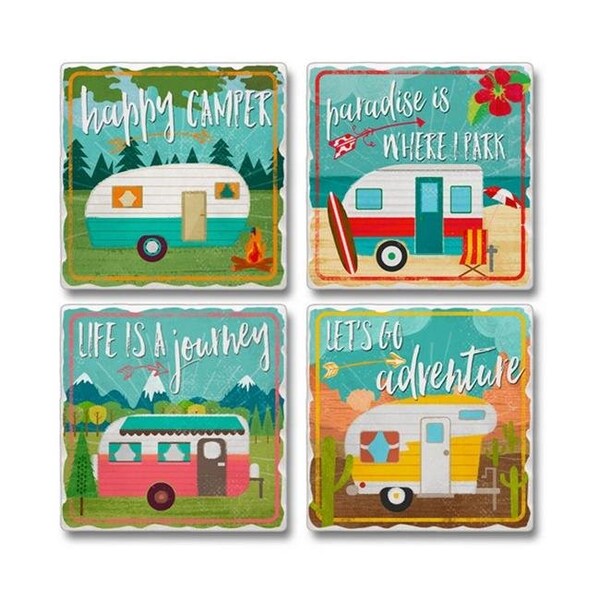 Counterart Counter Art CART0501065 Happy Campers Coasters  Assorted Color - CART0501065