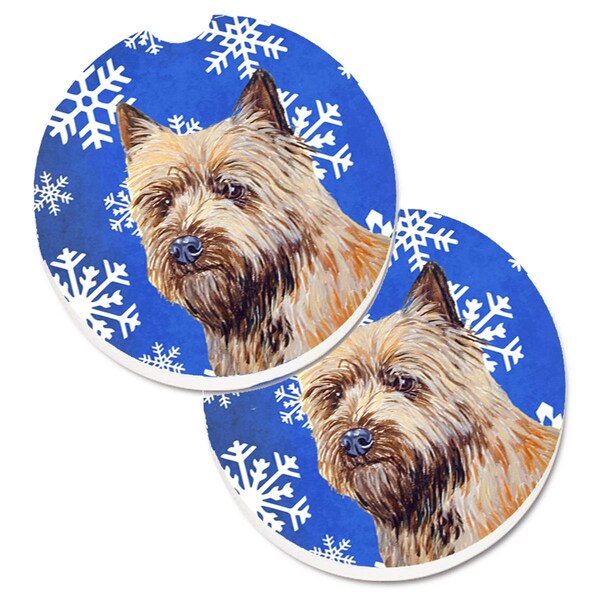 Carolines Treasures Cairn Terrier Winter Snowflakes Holiday Cup Holder Car Coaster, 2PK - LH9275CARC