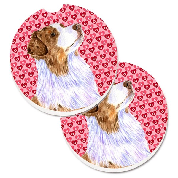 Carolines Treasures Australian Shepherd Hearts Love Valentines Day Cup Holder Car Coaster, 2PK - LH9138CARC
