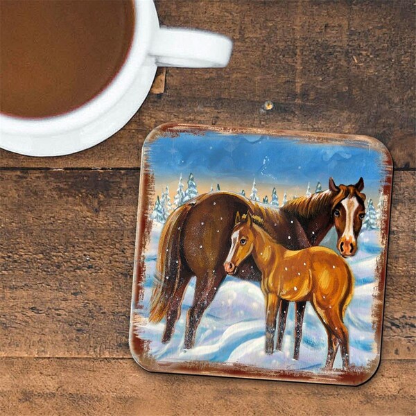 Nature Wonders 4 x 4 in. Horsey Wooden Cork Coasters Gift, 4PK - 95218C-S4