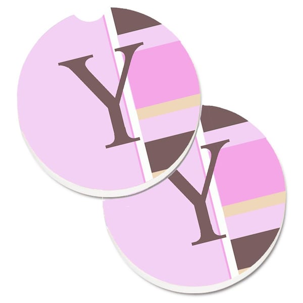 Carolines Treasures Letter Y Initial Monogram Pink Stripes Cup Holder Car Coaster, 2PK - CJ1005-YCARC
