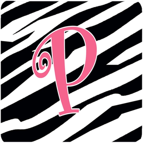 Carolines Treasures Monogram - Zebra Stripe And Pink Foam Coasters, Initial Letter P, 4PK - CJ1037-PFC
